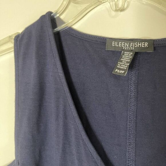 EILEEN FISHER navy Vneck stretch swing sleeveless dress size Petite small - Picture 3 of 4